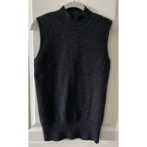 St. John Black Sleeveless Mock Neck 100% Cashmere Textured Front Ribbed Back S